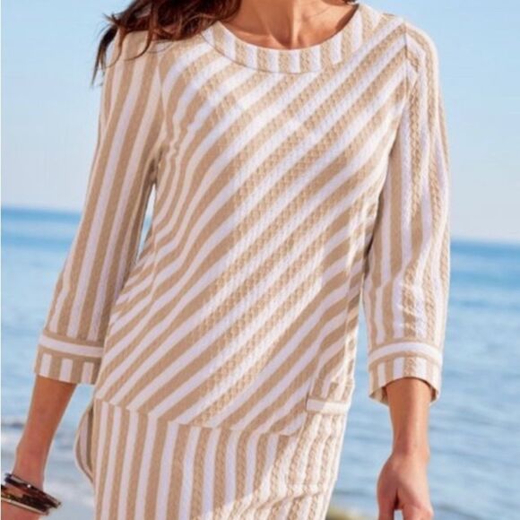 Soft Surroundings Glorietta Striped Top Cream Beige Size Xsmall - Picture 8 of 12